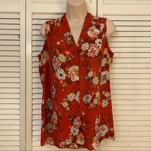 Orange Floral Sleeveless Blouse